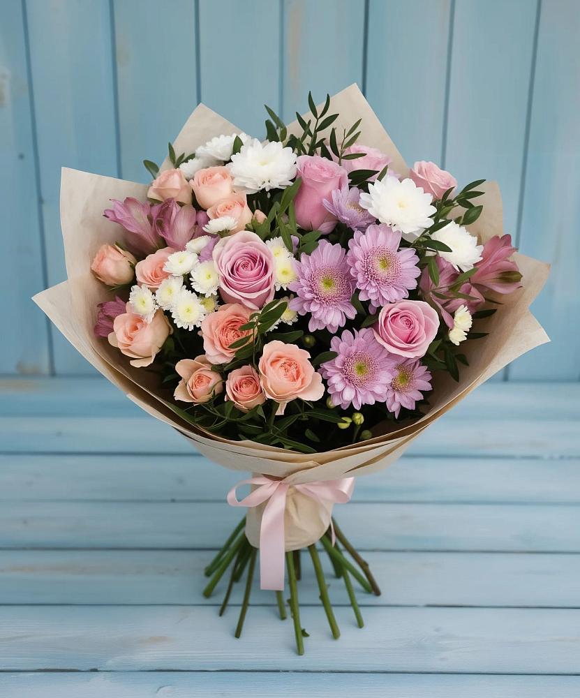 Букет цветов из: Хризантемы, Розы и Альстромерии в Приаргунске