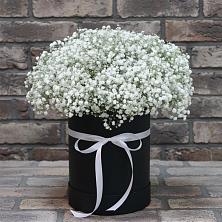 Цветочная композиция из Гипсофила в шляпной коробке в Приаргунске